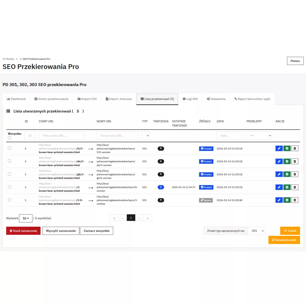PD SEO Redirects Pro - 301/302/303-Weiterleitungen für PrestaShop