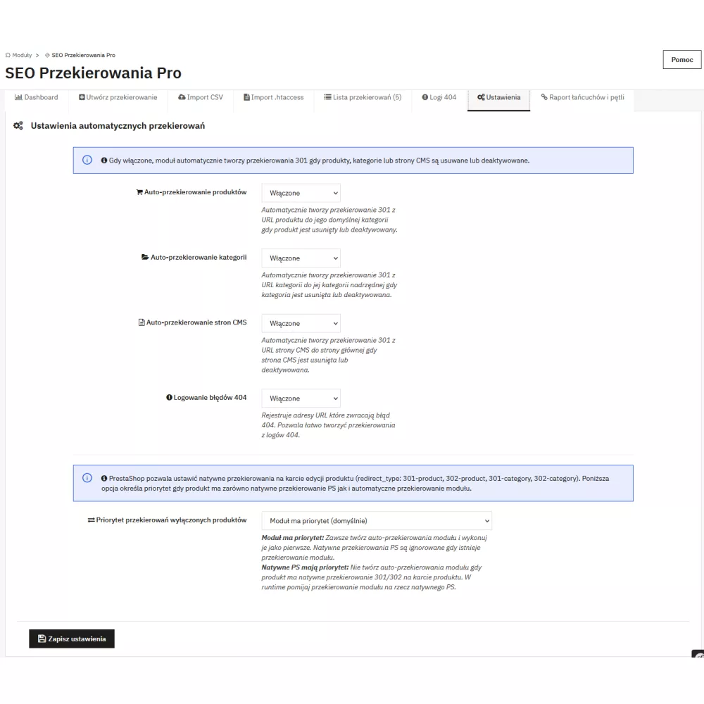 PD SEO Redirects Pro - Przekierowania 301/302/303 dla PrestaShop