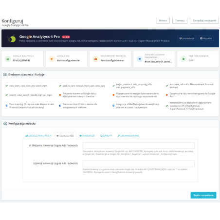 Google Analytics 4 Pro moduł dla PrestaShop