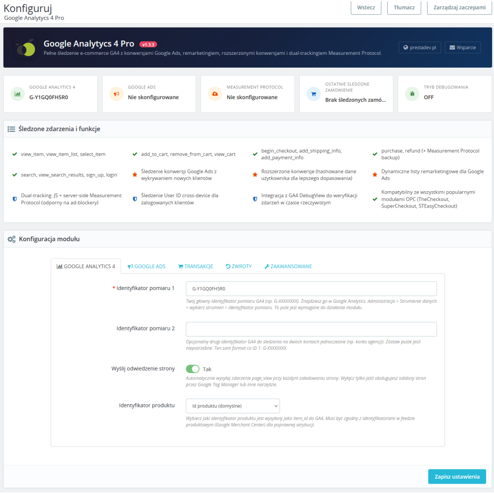 Google Analytics 4 Pro module for PrestaShop