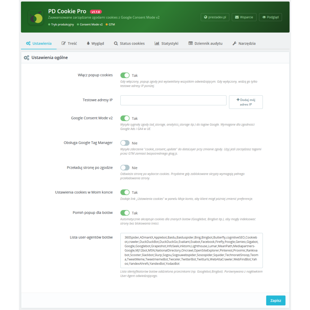 Erweitertes Cookie-Modul für PrestaShop