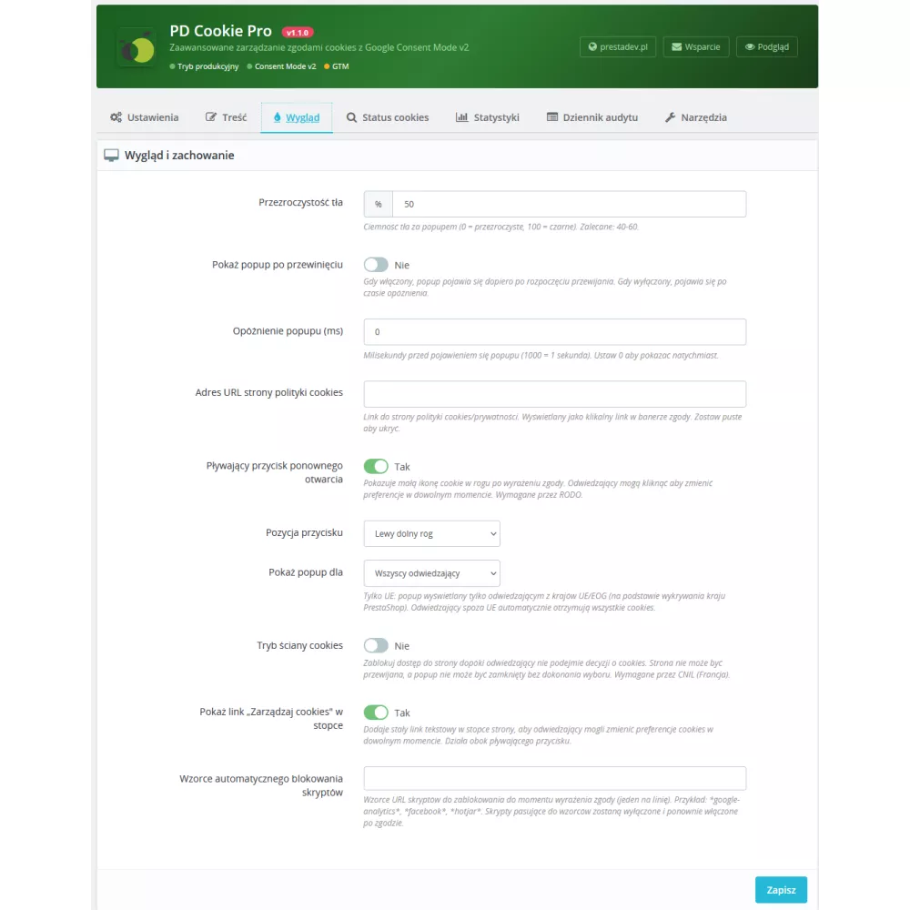 Module avancé de cookies pour PrestaShop