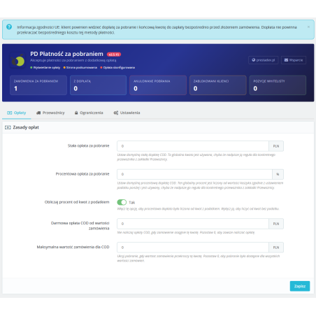 Płatność za pobraniem Pro moduł dla PrestaShop