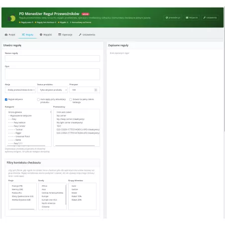 Správce pravidel dopravců Pro modul pro PrestaShop