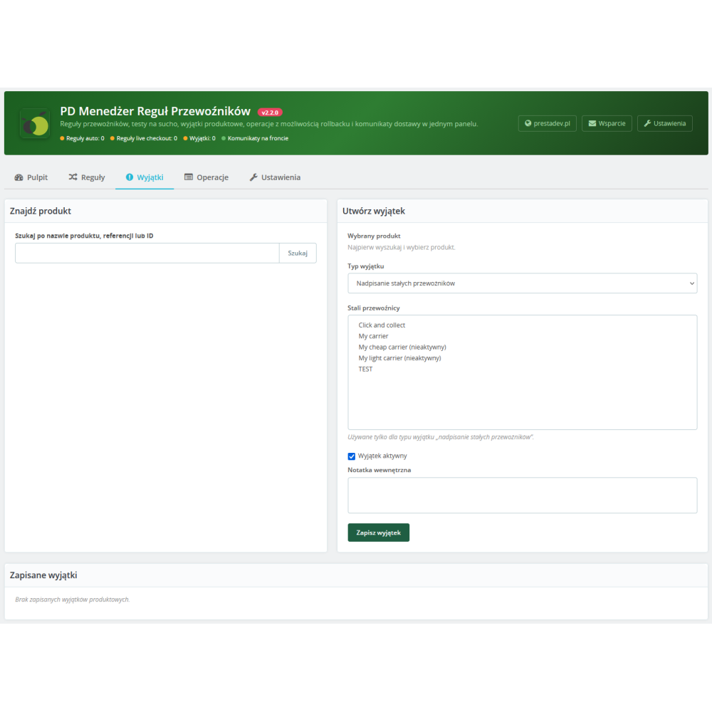Gestore delle regole dei corrieri Pro modulo per PrestaShop
