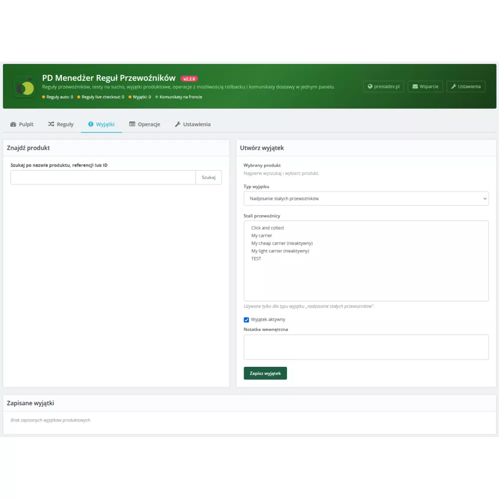 Správce pravidel dopravců Pro modul pro PrestaShop