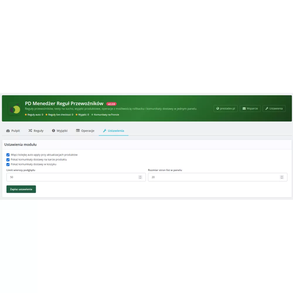 Správce pravidel dopravců Pro modul pro PrestaShop