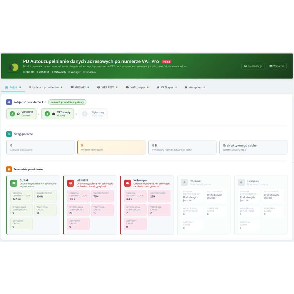 Pobierz dane firmy po numerze NIP (VAT / VAT EU) Pro moduł dla Prestashop