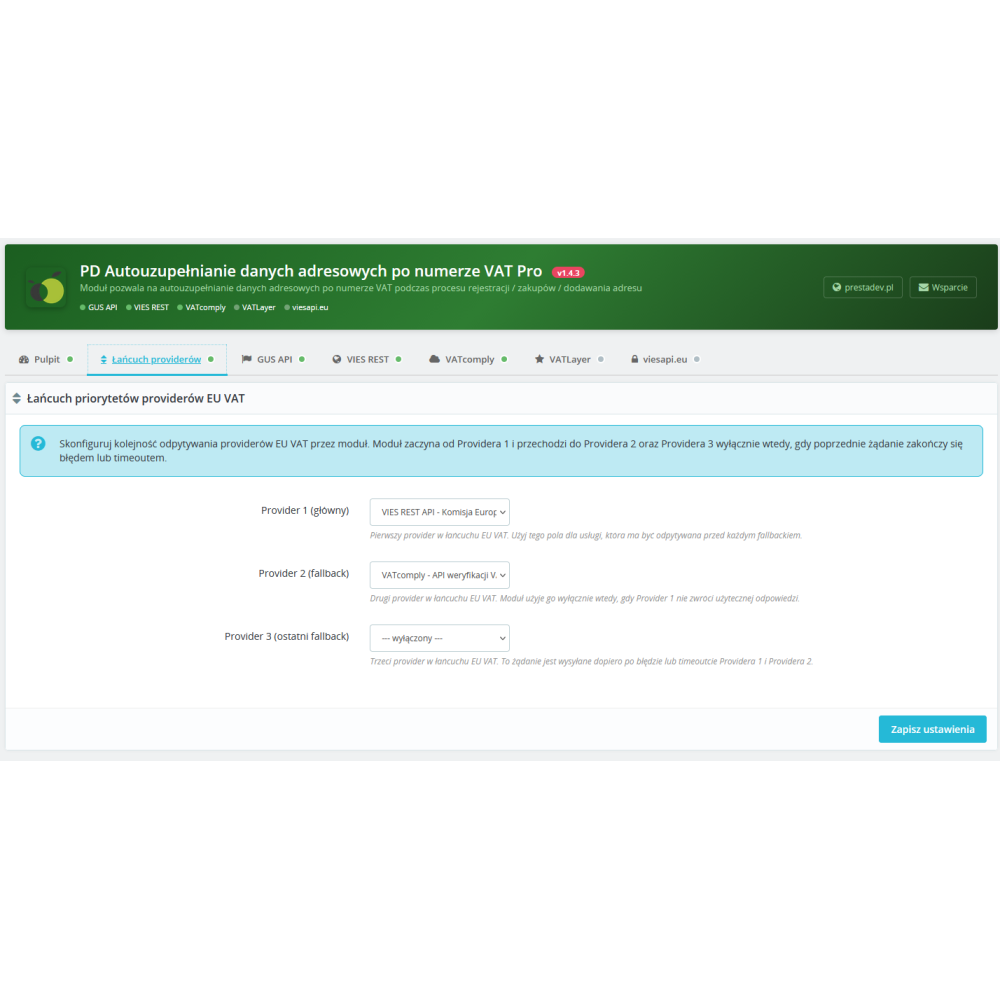 Pobierz dane firmy po numerze NIP (VAT / VAT EU) Pro moduł dla Prestashop