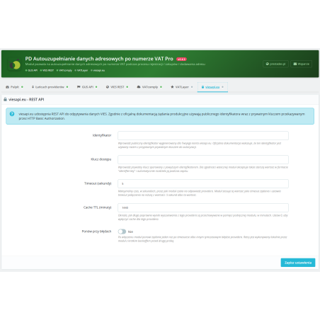 Pobierz dane firmy po numerze NIP (VAT / VAT EU) Pro moduł dla Prestashop