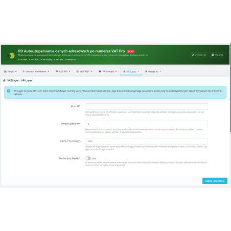 Pobierz dane firmy po numerze NIP (VAT / VAT EU) Pro moduł dla Prestashop