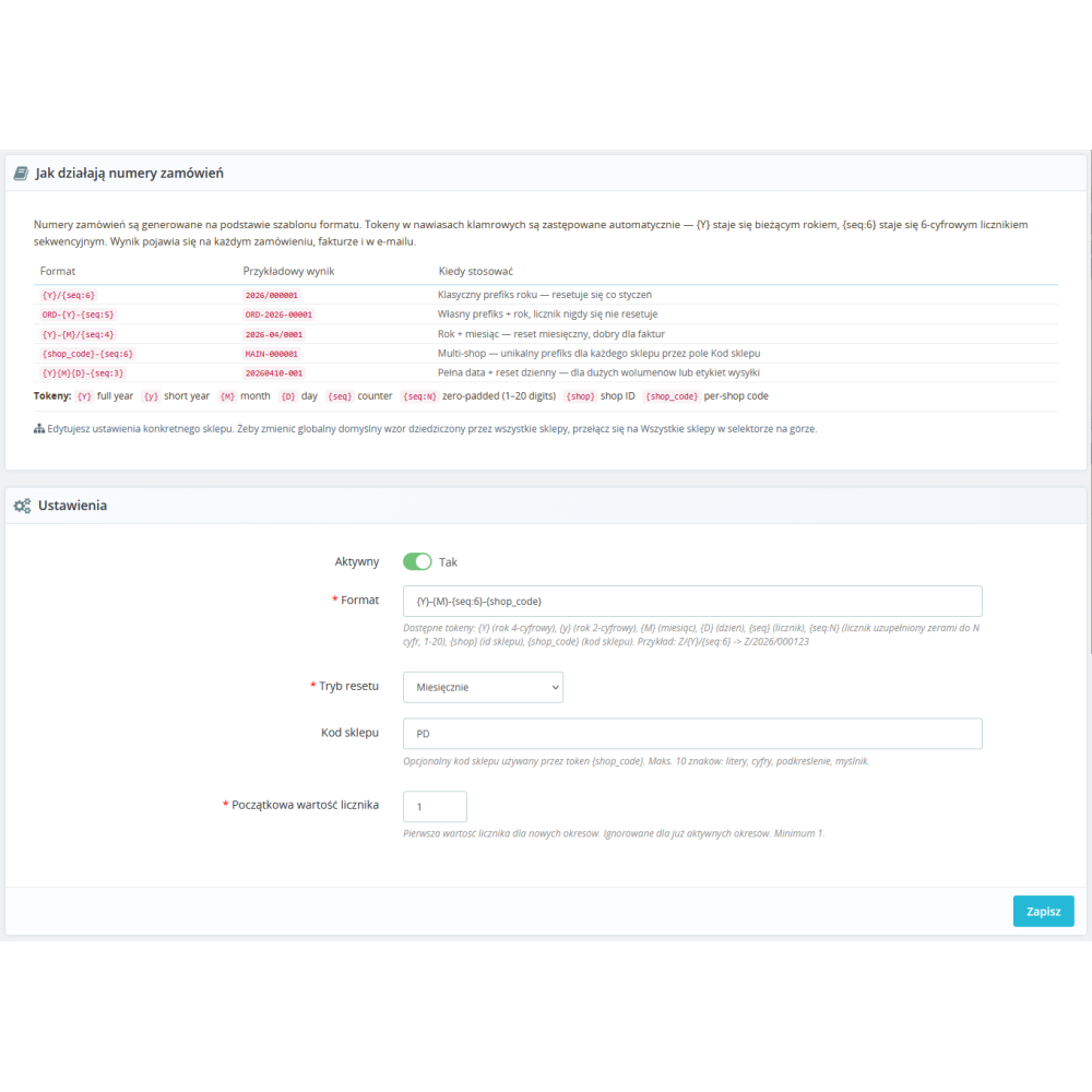 Numerazione Ordini Pro modulo per PrestaShop - numeri d’ordine sequenziali per i negozi polacchi