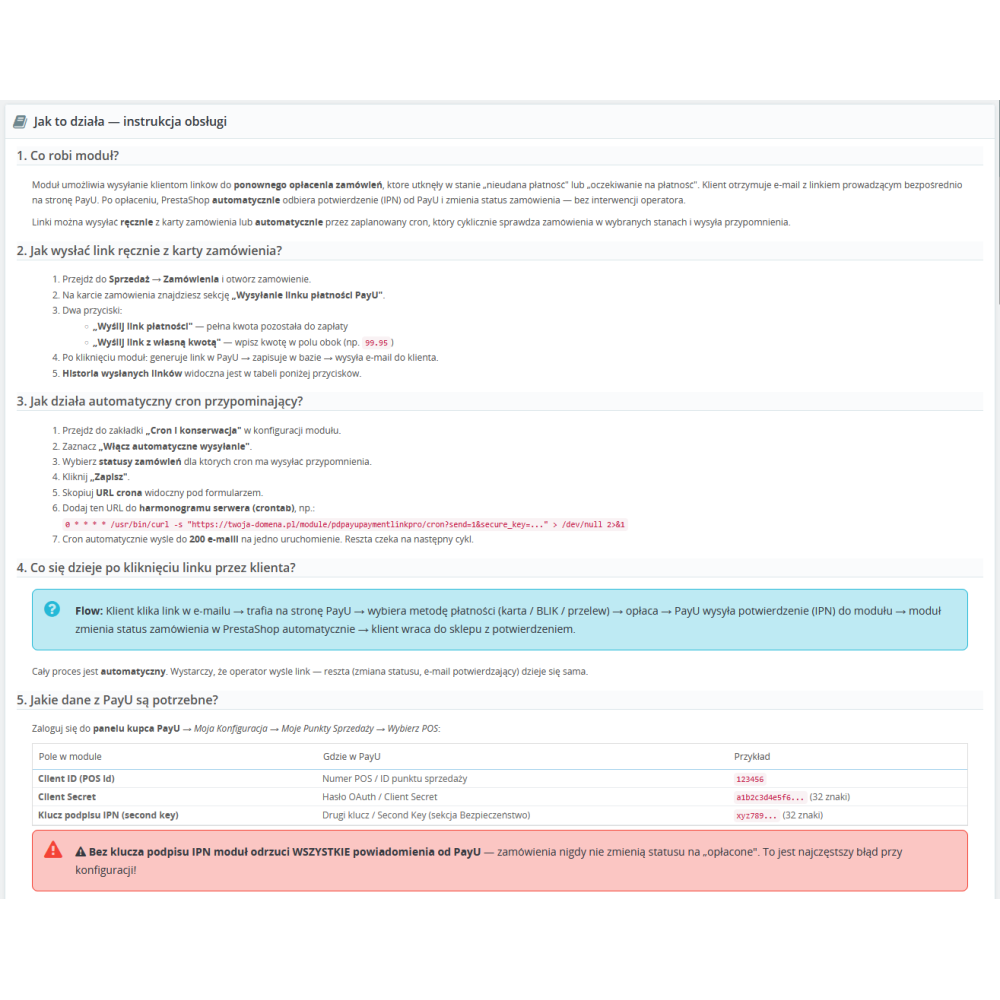 PayU Pro-Zahlungslink für PrestaShop