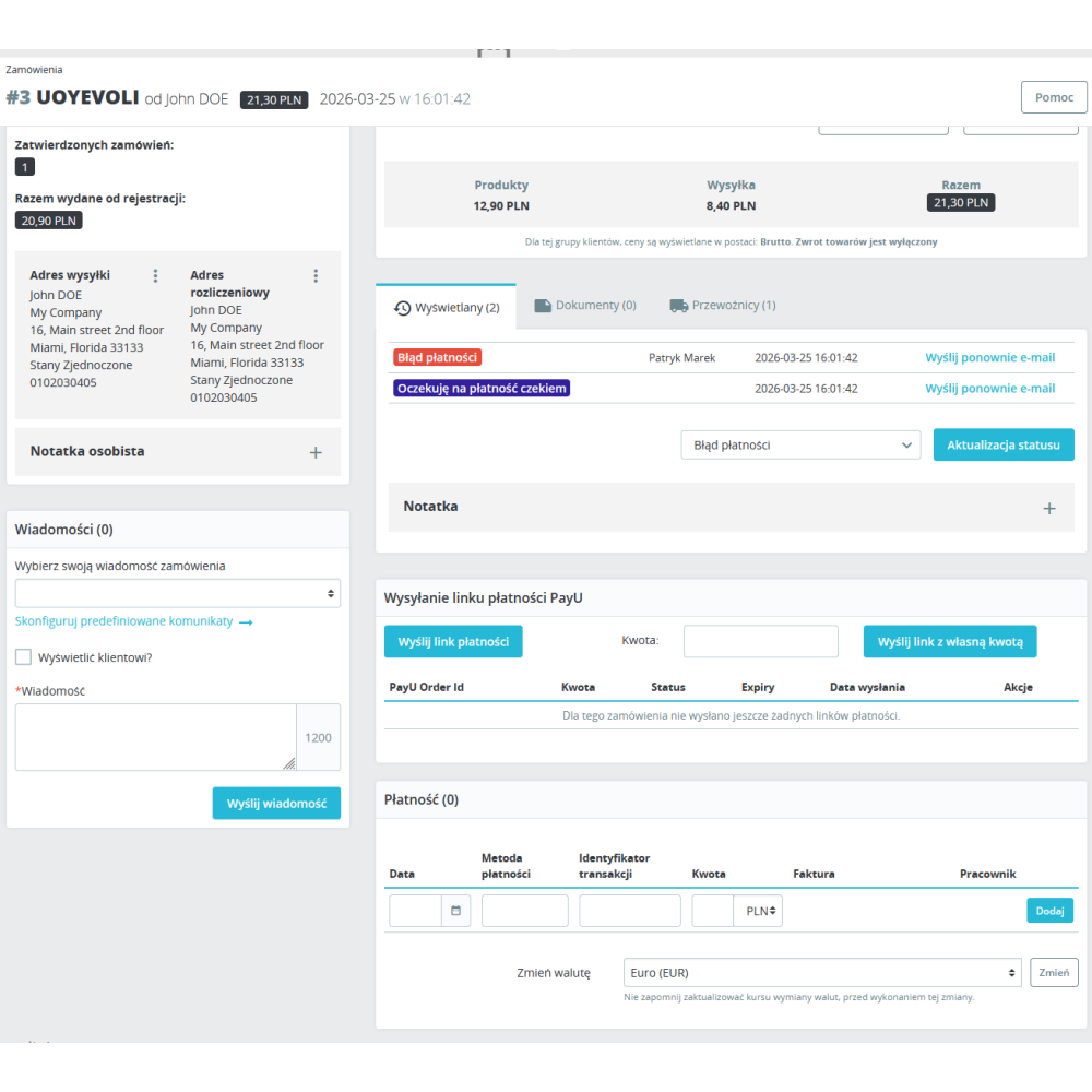 PayU Pro-Zahlungslink für PrestaShop