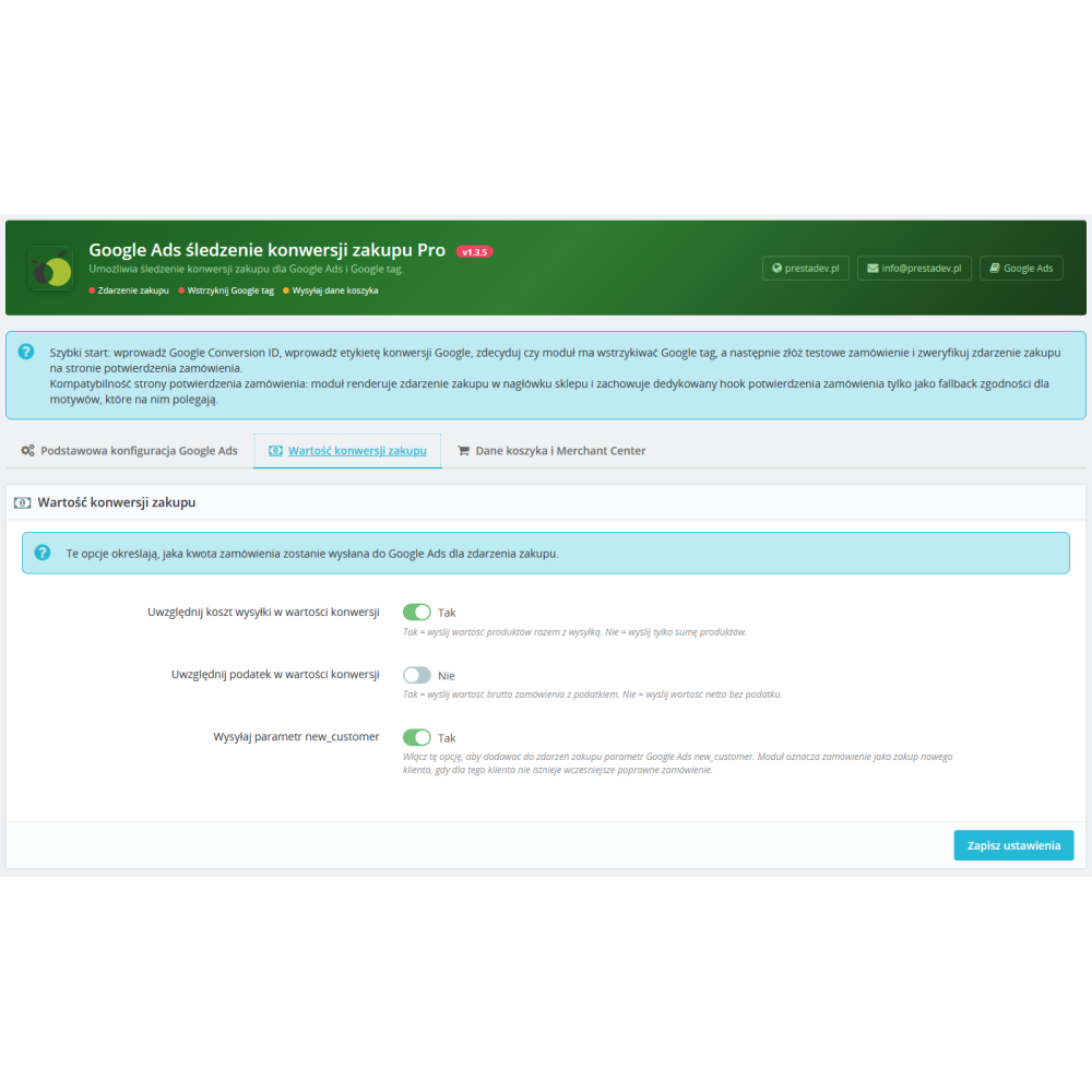 Moduł Google AdWords śledzenie konwersji sprzedaży Pro dla PrestaShop