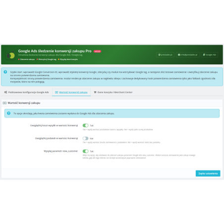 Moduł Google AdWords śledzenie konwersji sprzedaży Pro dla PrestaShop