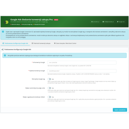 Modul Google AdWords sledování konverzí prodeje Pro pro PrestaShop