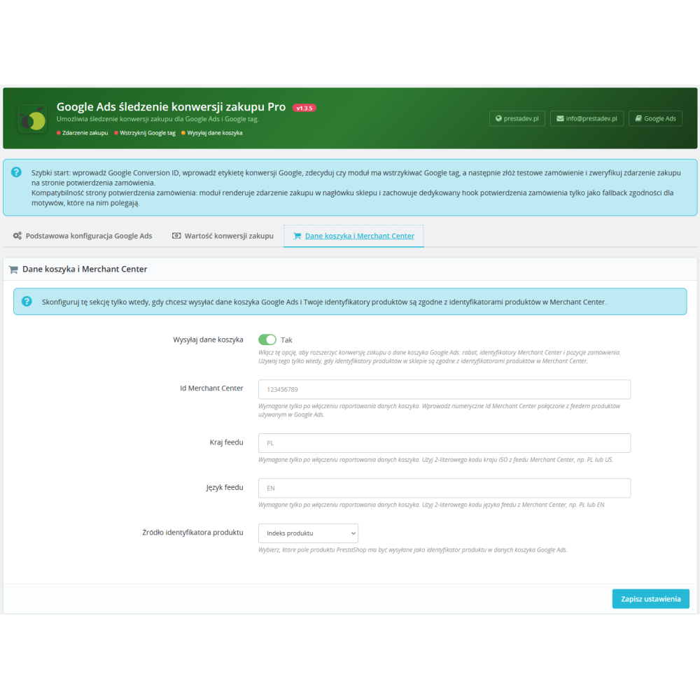 Moduł Google AdWords śledzenie konwersji sprzedaży Pro dla PrestaShop