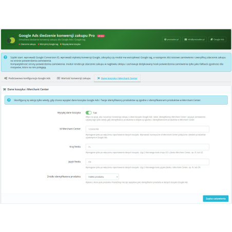 Moduł Google AdWords śledzenie konwersji sprzedaży Pro dla PrestaShop
