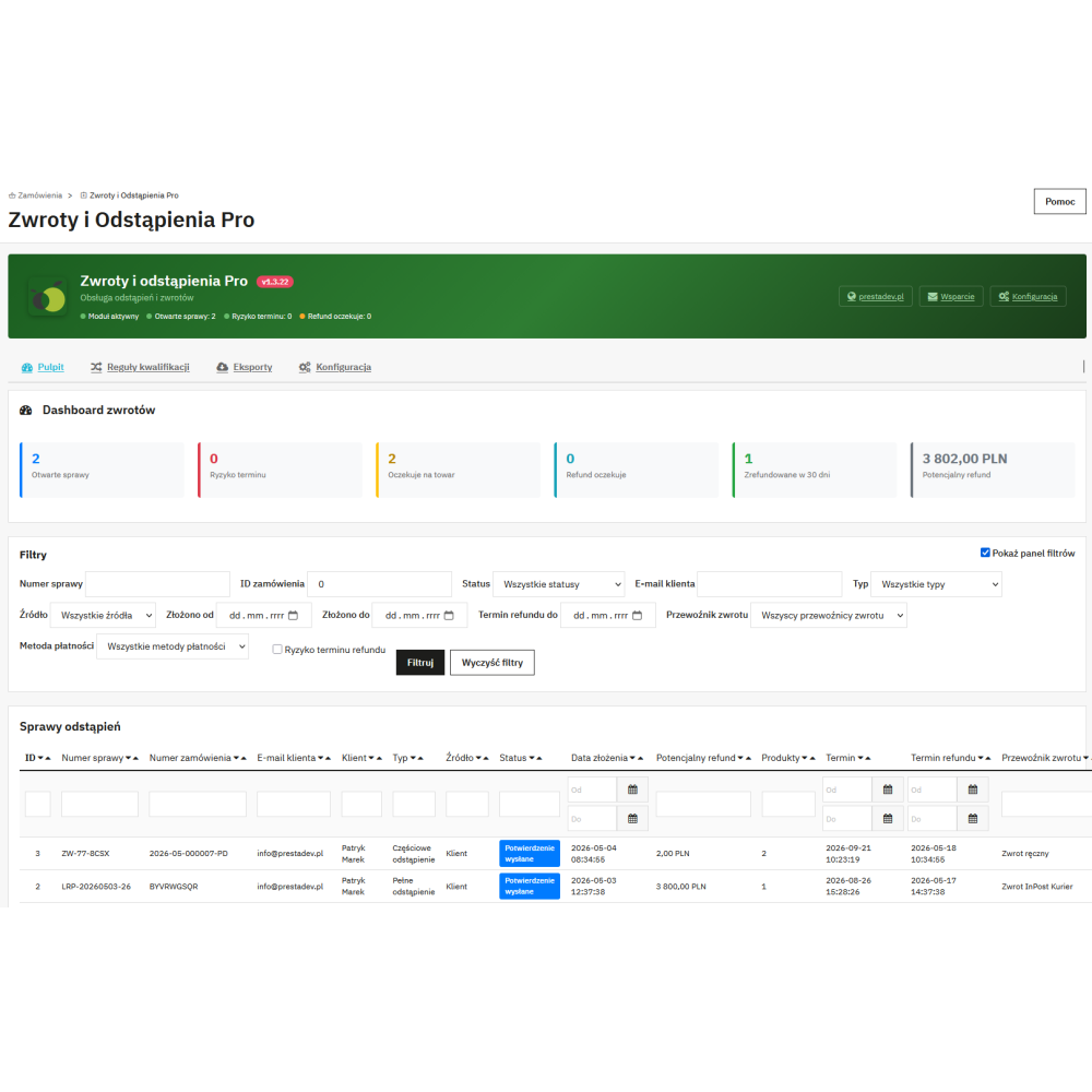 Resi e recessi Pro modulo per PrestaShop