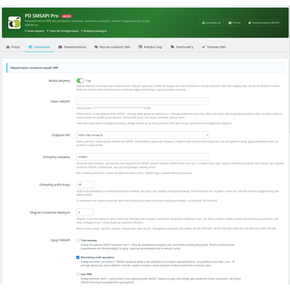 SMSAPI Pro modulo SMSAPI.pl per PrestaShop