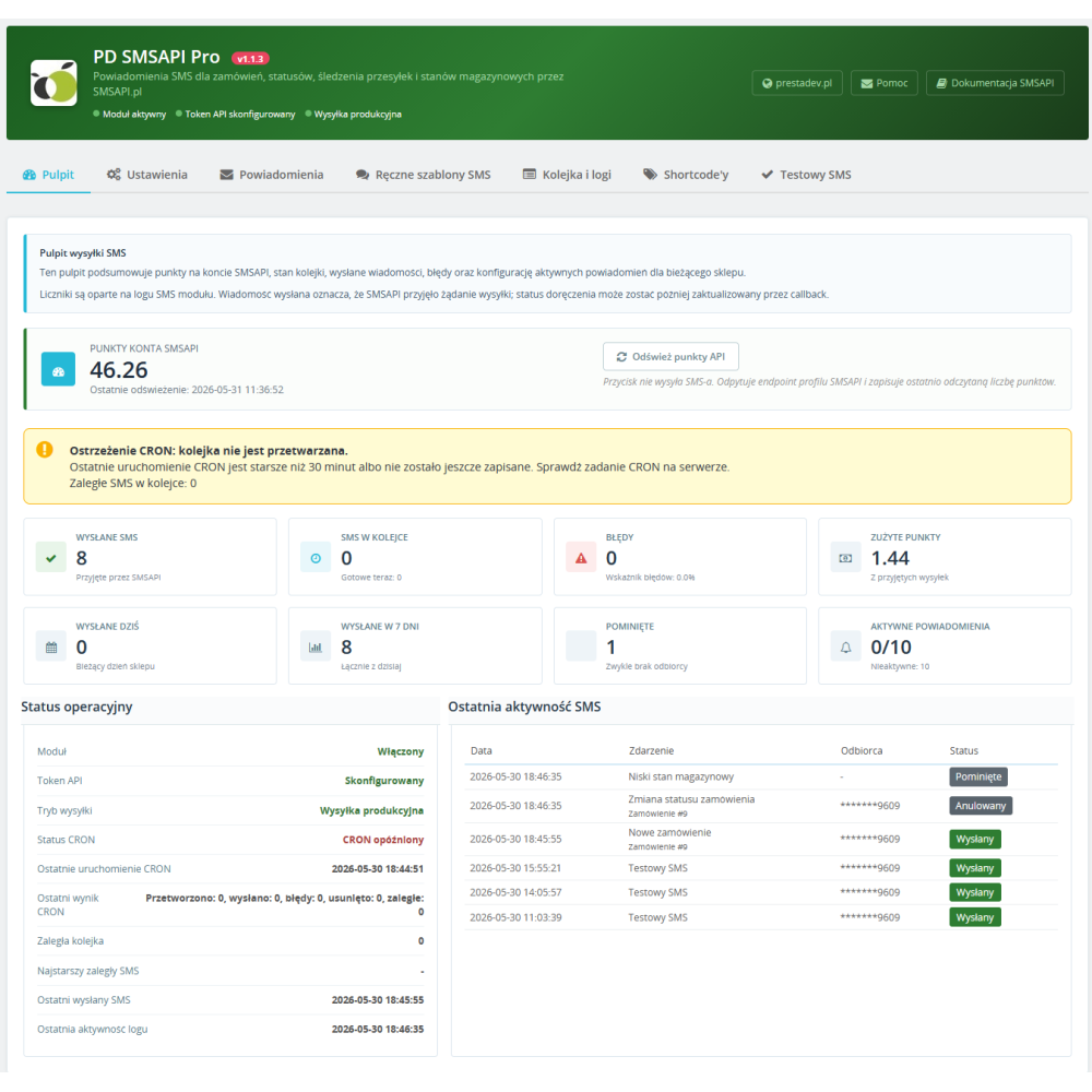 SMSAPI Pro modulo SMSAPI.pl per PrestaShop