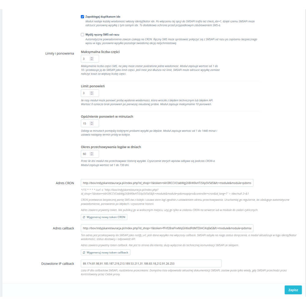 SMSAPI Pro SMSAPI.pl module for PrestaShop