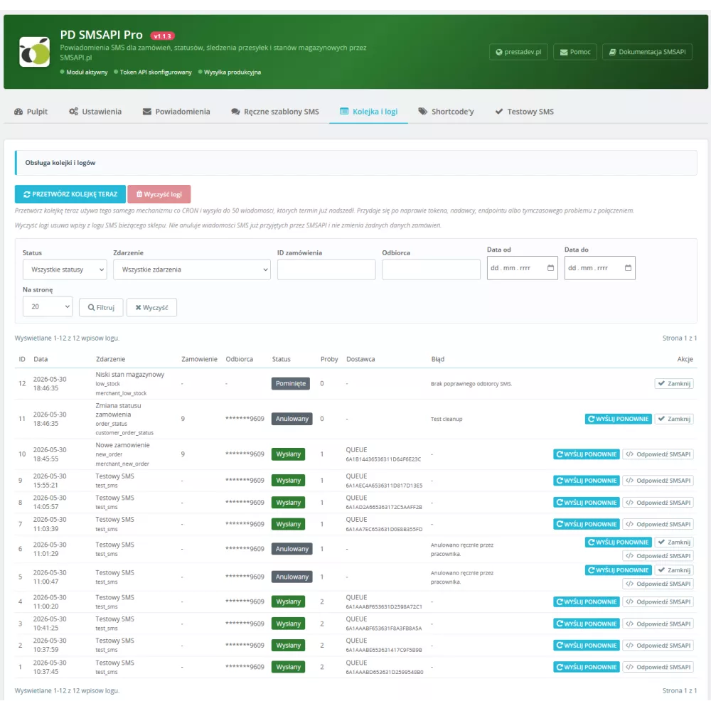 SMSAPI Pro moduł SMSAPI.pl dla PrestaShop