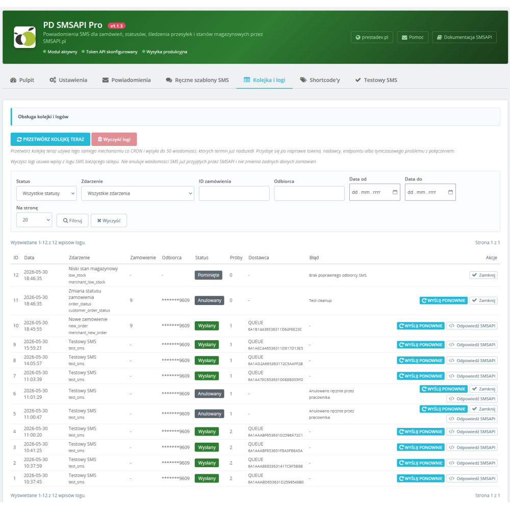 SMSAPI Pro module SMSAPI.pl pour PrestaShop