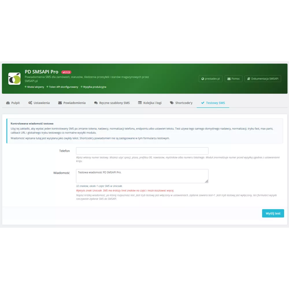 SMSAPI Pro moduł SMSAPI.pl dla PrestaShop