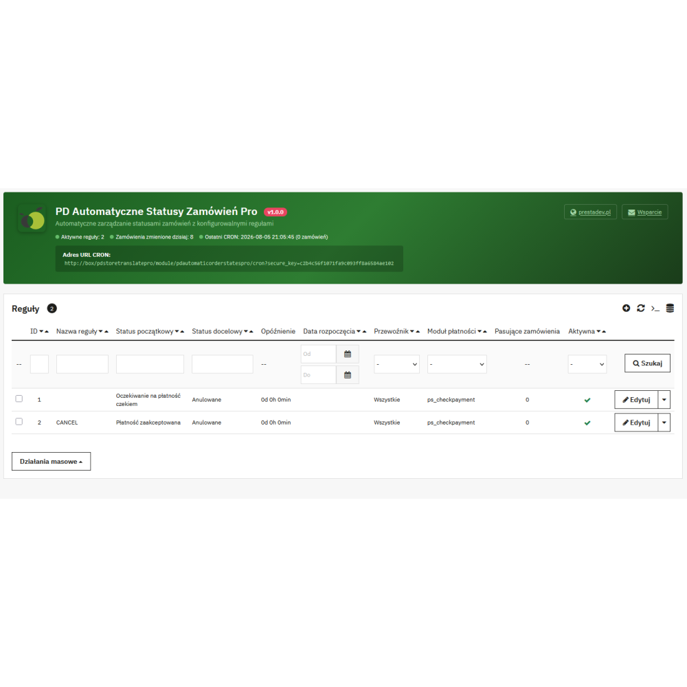Automatic Order Statuses Pro module for PrestaShop