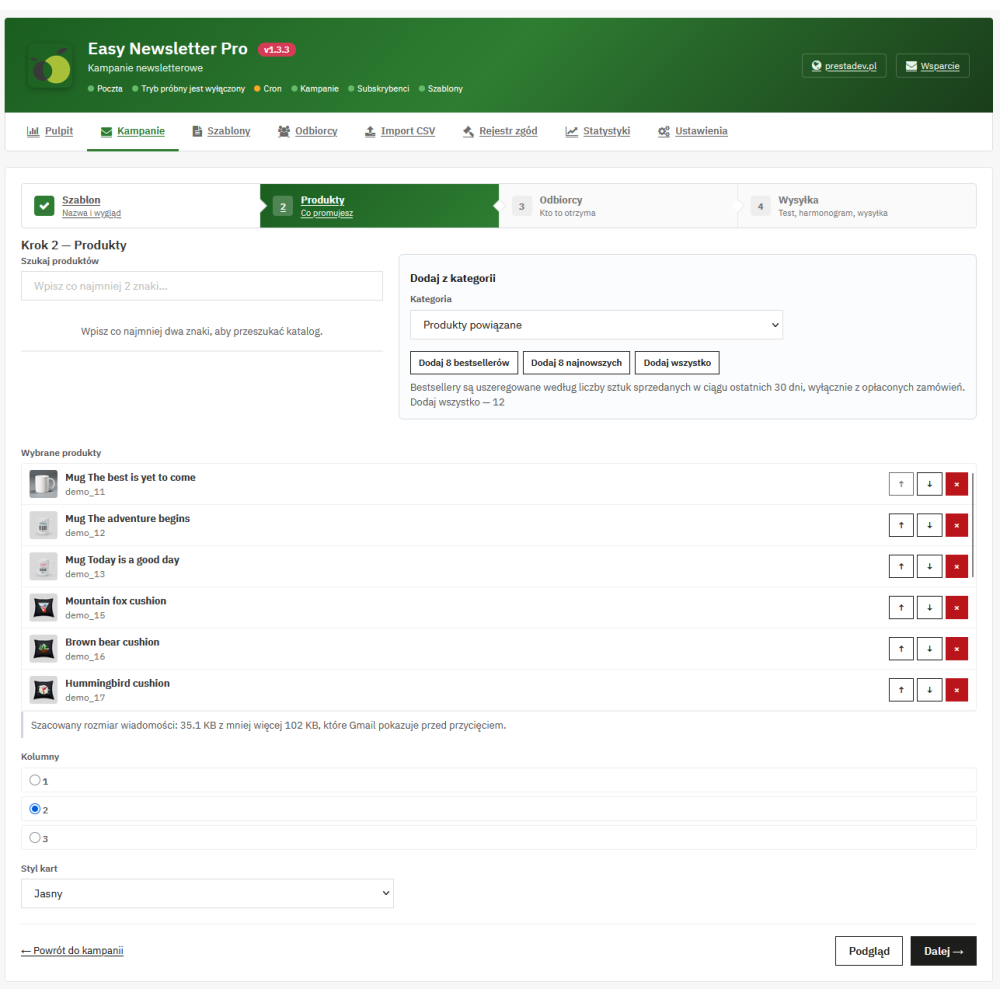 Easy Newsletter Pro - moduł newslettera dla PrestaShop z kreatorem kampanii i własnym silnikiem wysyłki