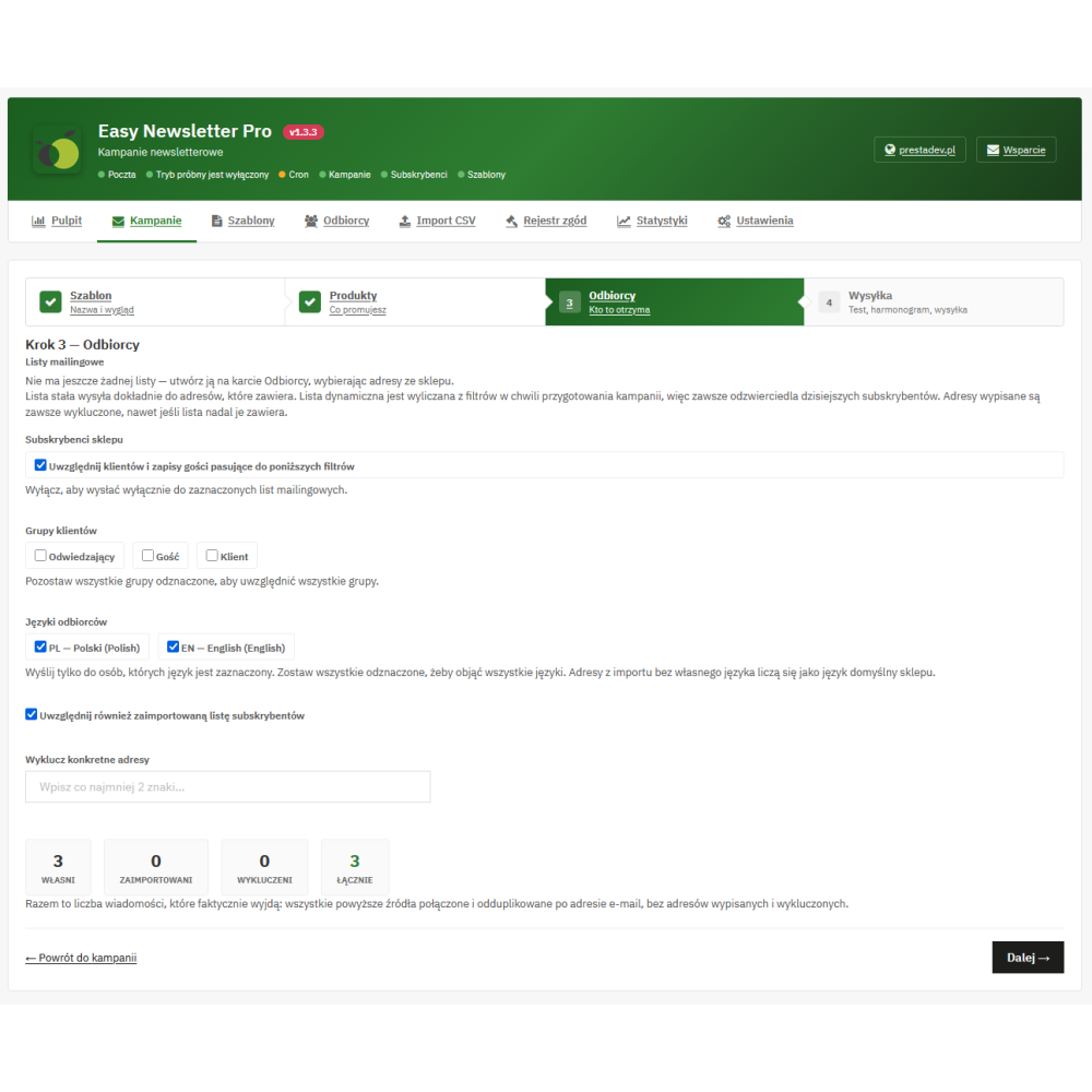 Easy Newsletter Pro - moduł newslettera dla PrestaShop z kreatorem kampanii i własnym silnikiem wysyłki