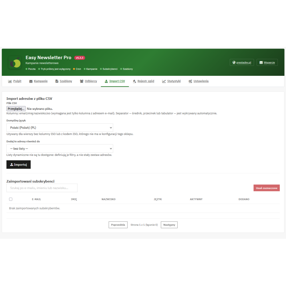 Easy Newsletter Pro - moduł newslettera dla PrestaShop z kreatorem kampanii i własnym silnikiem wysyłki