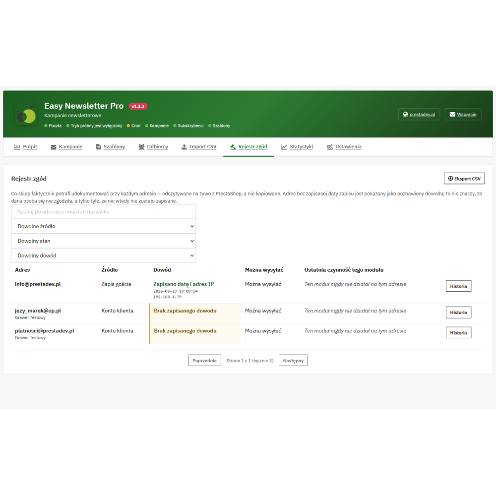 Easy Newsletter Pro - moduł newslettera dla PrestaShop z kreatorem kampanii i własnym silnikiem wysyłki