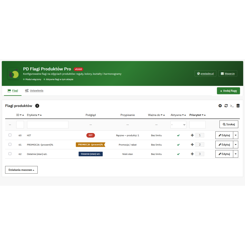 Flagi Produktów Pro — etykiety na zdjęciach produktów w PrestaShop