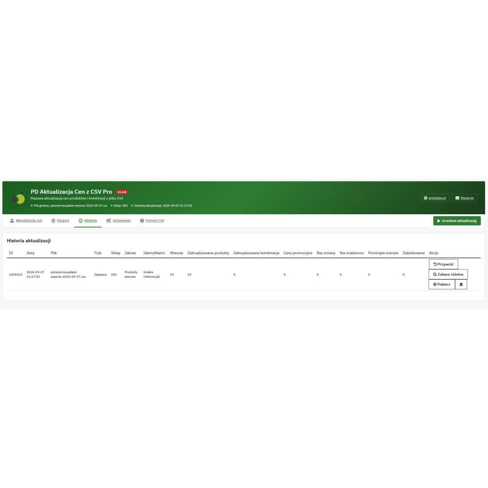 Оновлення цін з файлу CSV модуль для PrestaShop