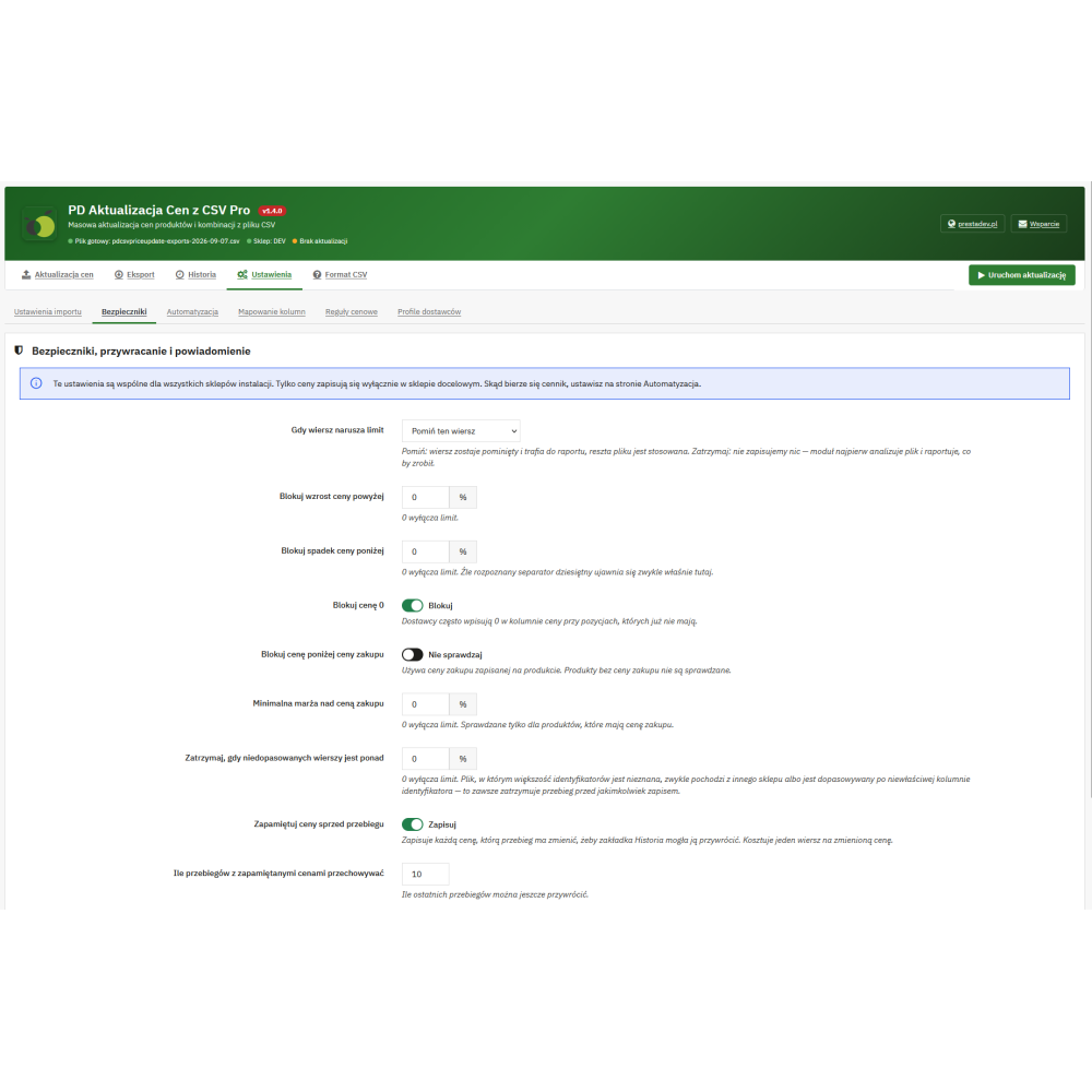 Aktualizace cen z CSV souboru modul pro PrestaShop