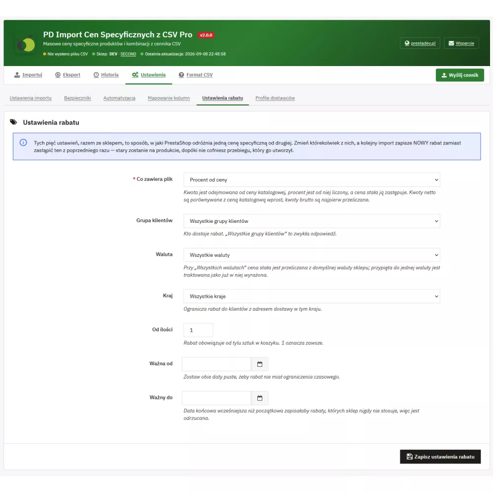 Import rabatów z CSV do PrestaShop – ceny specyficzne | PrestaDev