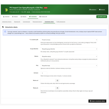 Importation des remises depuis CSV Pro module pour PrestaShop