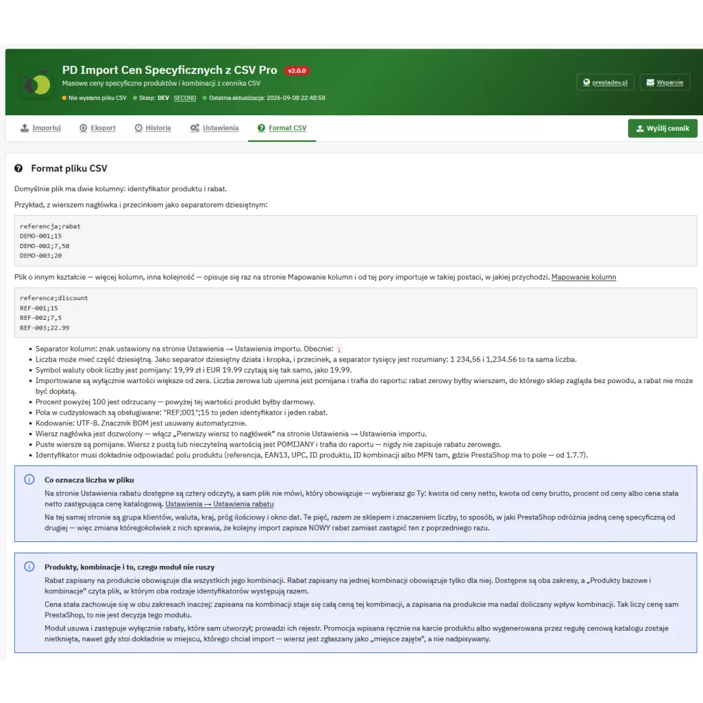 Import rabatów z CSV do PrestaShop – ceny specyficzne | PrestaDev