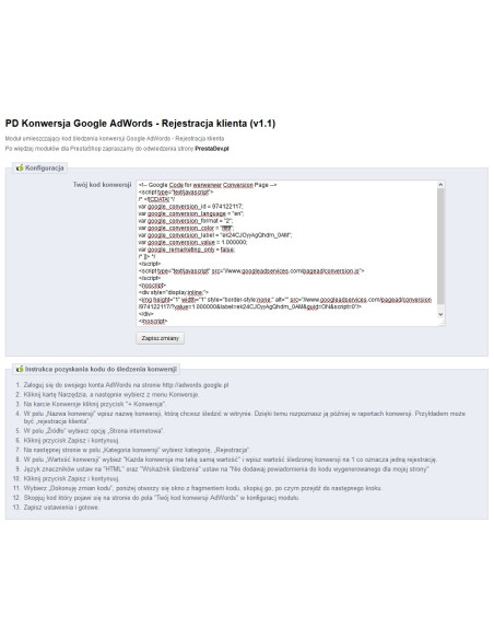 Konvertierungen der Conversion-Konvertierung von Google AdWords für Prestashop