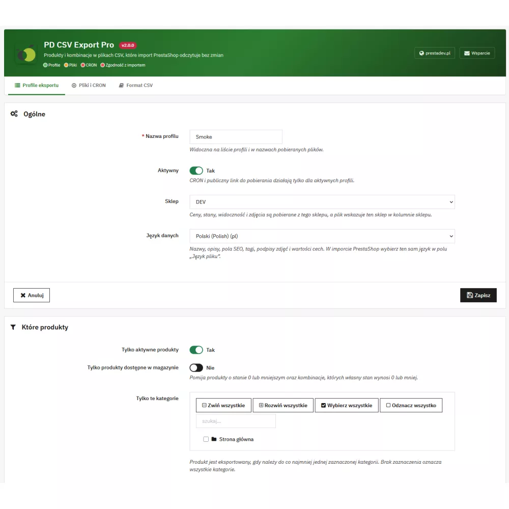 CSV Export Pro – eksport produktów i kombinacji do CSV zgodny z importem PrestaShop