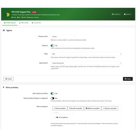 CSV Export Pro – eksport produktów i kombinacji do CSV zgodny z importem PrestaShop