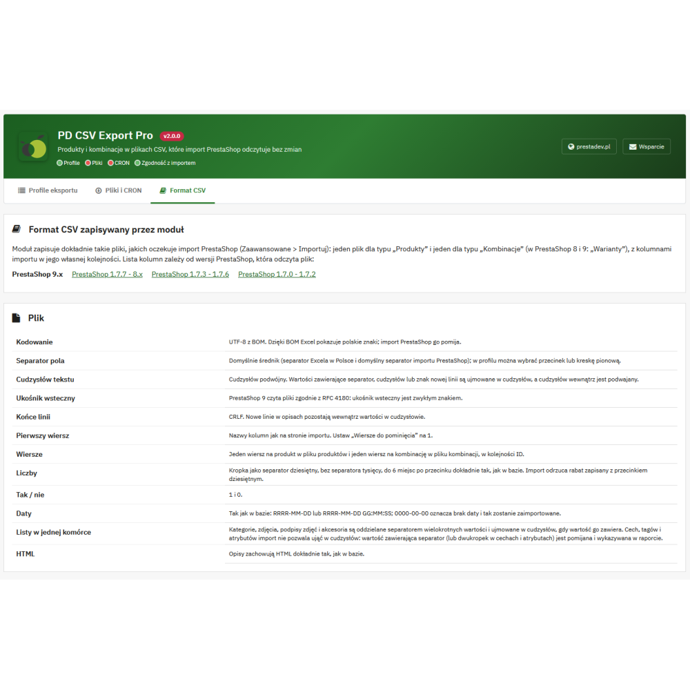 CSV Export Pro – export of products and combinations to CSV compatible with PrestaShop import