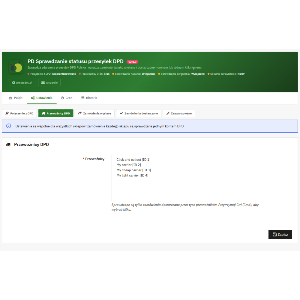 DPD – stav odesláno a doručeno v PrestaShopu | PrestaDev