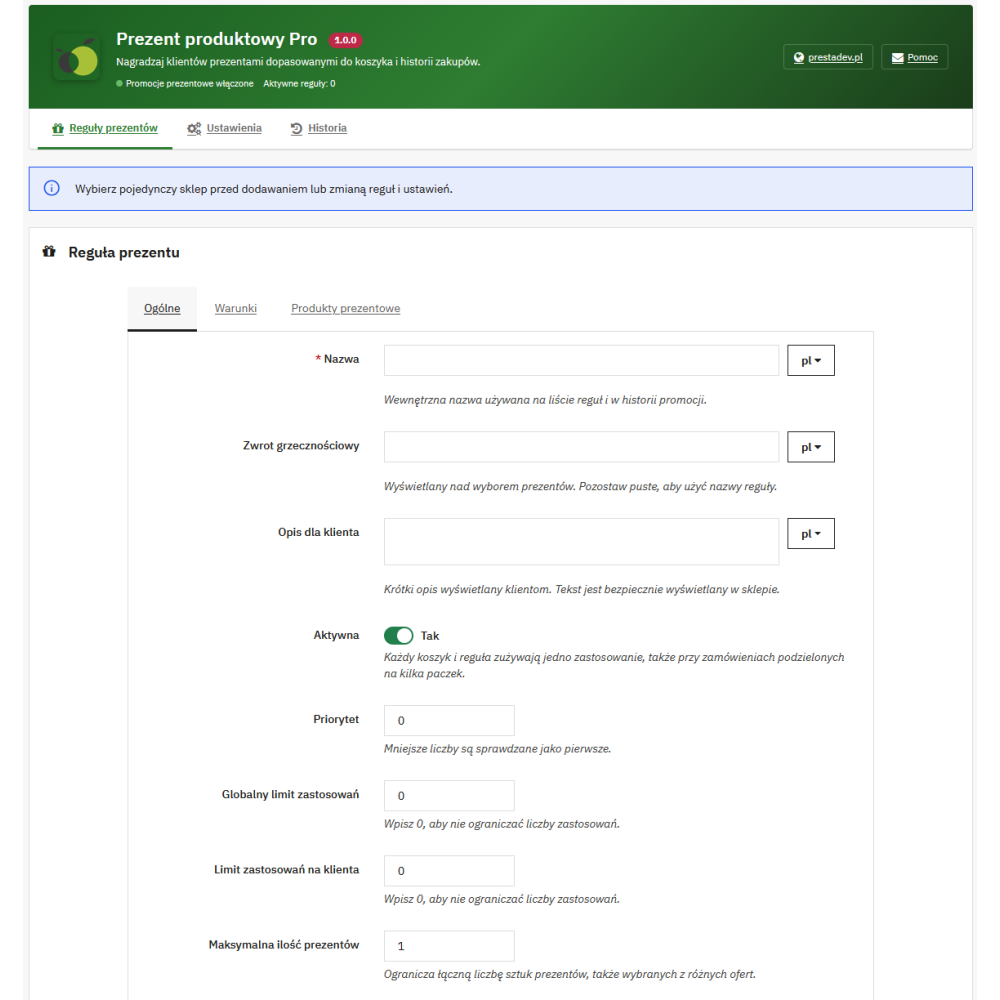 Prezent produktowy Pro — prezenty do zamówień w PrestaShop