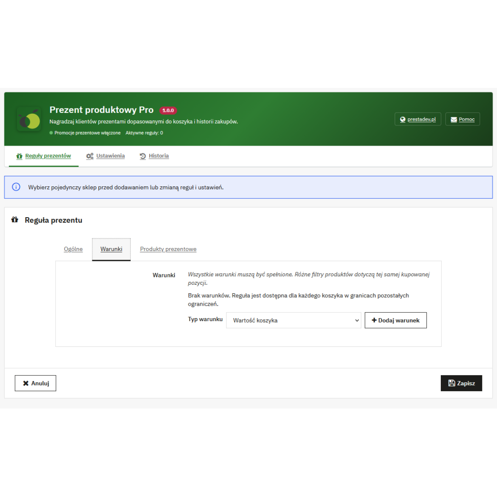 Prezent produktowy Pro — prezenty do zamówień w PrestaShop
