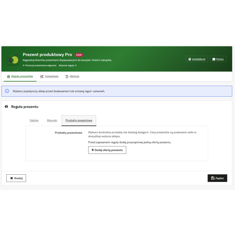Prezent produktowy Pro — prezenty do zamówień w PrestaShop