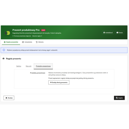 Prezent produktowy Pro — prezenty do zamówień w PrestaShop